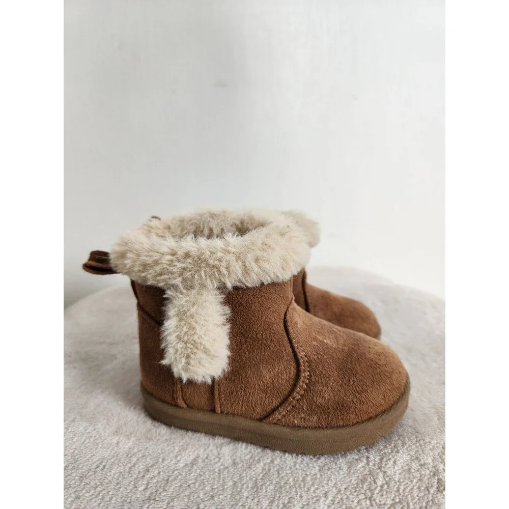 Wonder Nation Infant Girls Faux Fur Lined Ankle Boots Tan Shearling Size 4 EUC